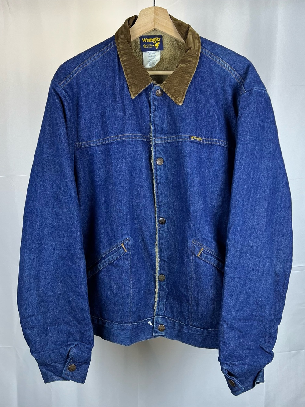 Vintage 70s Wrangler Sherpa Lined Denim Jacket Size 46 Style 74227NV